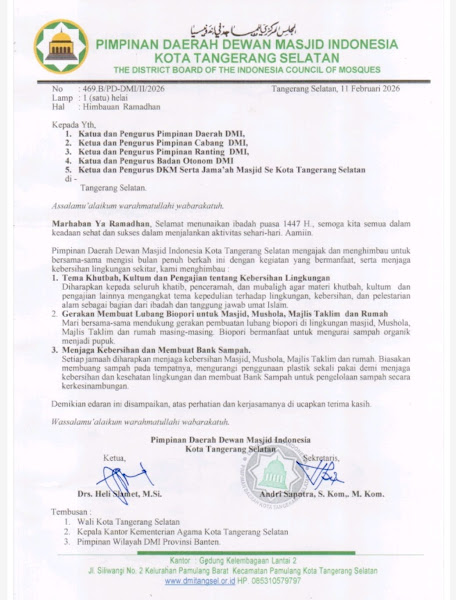 DMI Kota Tangerang Selatan Ajak Jamaah Galakkan Biopori dan Kebersihan Lingkungan Jelang Ramadhan 1447 H