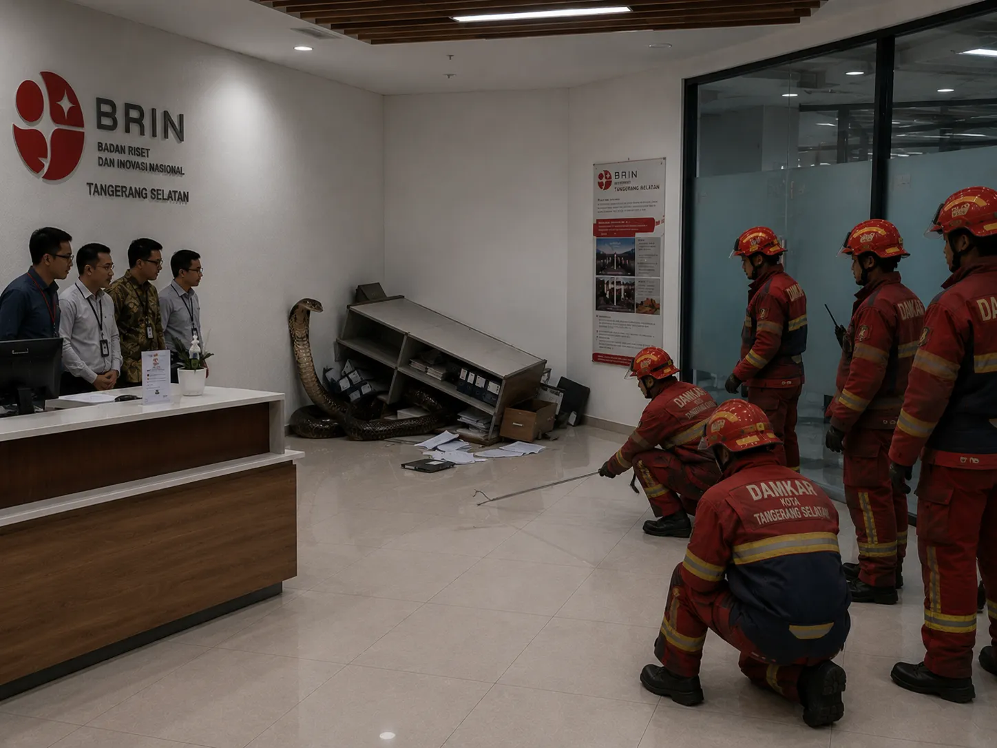 Ular King Kobra 4 Meter Masuk ke Kantor BRIN Tangsel Evakuasi Dramatis King Kobra 4 Meter di Kantor BRIN