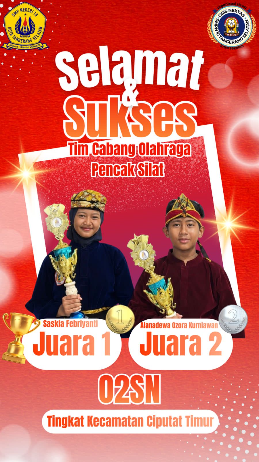 Siswa SMPN 10 Tangsel Raih Juara O2SN Pencak Silat Tingkat Ciputat Timur